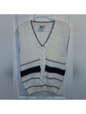 Vintage Sweater Vest White and Black V-Neck Knit